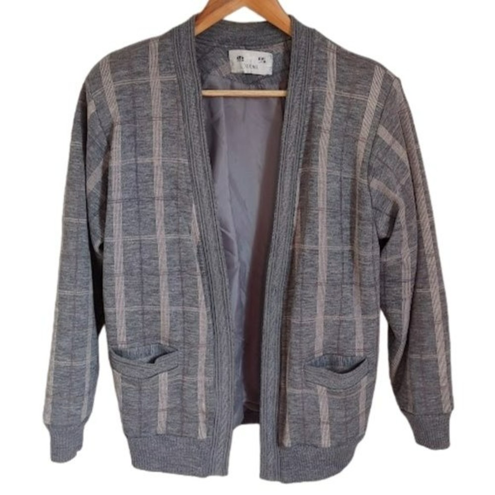 Vintage Xue Ma Men's Gray Plaid Cardigan Jacket